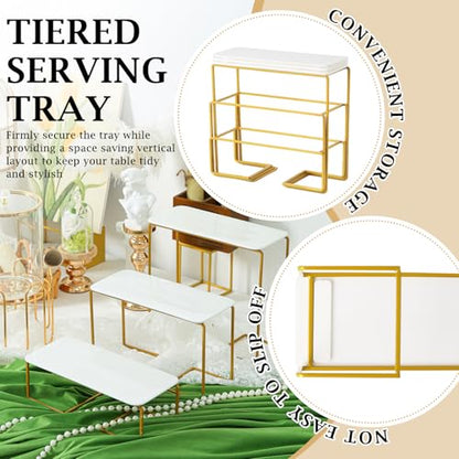 12 Inch 3 Tier Serving Tray Stand, White Acrylic Dessert Stand with Gold Painted Iron Rack, Removable Rectangular Trays for Cupcakes, Appetizers, Fruit, Cookies and Candy - color: White and Gold