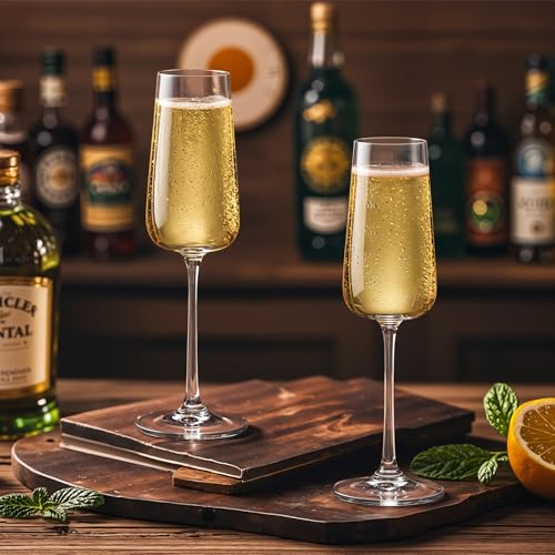 KAMMAK Champagne Flutes, Crystal Glass,220ML Champagne Glasses, Set of 2 | Clear Champagne Flutes with Long Stem and Thin Rim for Wine, Weddings, Anniversaries, Parties and Gifts, CP23 - style: Cp23
