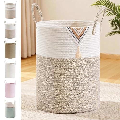100L Extra Large Tall Cotton Rope Laundry Basket with Handle, Brown | Storage Bin for Clothes, Blankets & Kids Toys, Boho Woven Hamper, Portable Organizer for Nursery, Bedroom, Living Room - color: Brown, size: 100L