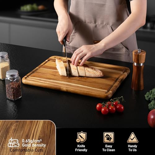 15'' Teak Wood Cutting Board Non Toxic Wooden Chopping Boards for Fruit | Charcuterie Board, Serving, Heavy Duty, Sink Board, Non Slip, Wooden Chopping Board, Small Wooden Chopping Board - style: 15 IN
