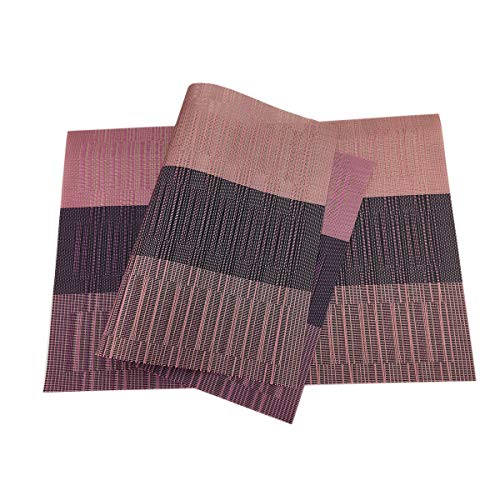Exquisite Woven Vinyl Placemats for Dining Table Heat Resistant PVC Bamboo Style Table Mats (6, Ombre Purple Red) - color: Red-gradient