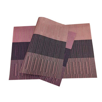 Exquisite Woven Vinyl Placemats for Dining Table Heat Resistant PVC Bamboo Style Table Mats (6, Ombre Purple Red) - color: Red-gradient