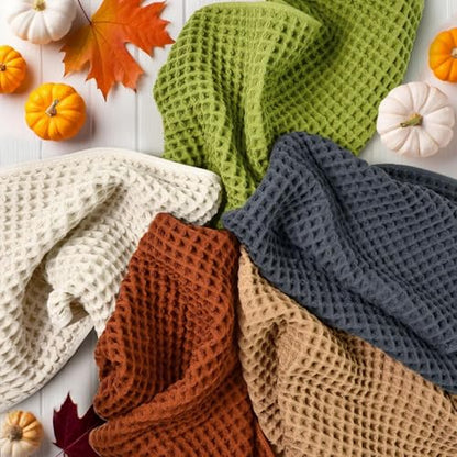 Waffle Hand Towel Set (5 Colors), Cotton Soft Lint-Free Quick Drying Towels | for Family, Bathroom, Gym, Spa, Kitchen, 13” x 29” - color: 5 Colors