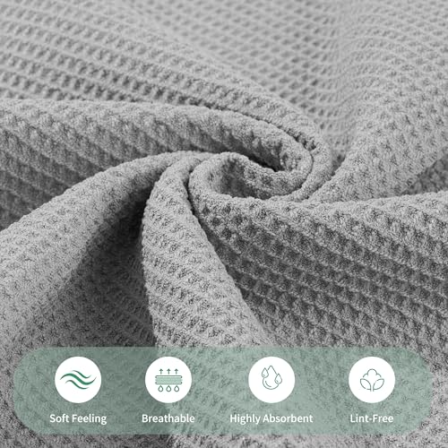 MICROFI Waffle Weave Bath Towel Set, Microfiber, 4 Pieces (Body/Hair/Hand/Face), Quick Dry, Lightweight, Super Absorbent, Lint Free, 380 GSM (Silver) - color: Silver