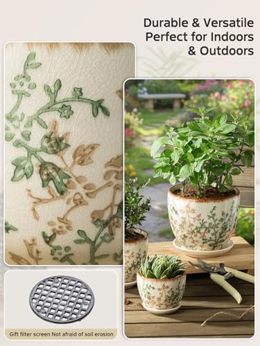 Ceramic Plant Pots, Nursery Pots with Drainage Hole, 3.5 Inch Succulent Pots for Plants, Small Indoor Flower Pots, Modern Decorative Planters for House Plants, Garden Planters, White Green - size: 3.5 inch, set of 4