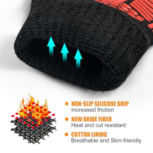 BBQ Gloves, 1472°F Heat Resistant with Silicone Grip Oven Mitts | Non-Slip Grip, for BBQ, Grilling, Oven, Smoker, Cooking and Baking - color: Red, size: Long (Glove L 13.78" × Palm W 6.33")