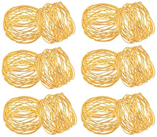 ITOS365 Handmade Round Mesh Gold Napkin Rings Holder for Dinning Table Parties Everyday, Set of 12 - color: Gold