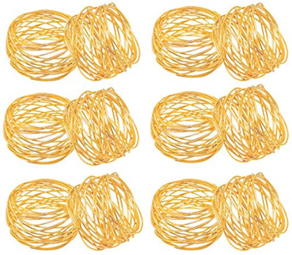 ITOS365 Handmade Round Mesh Gold Napkin Rings Holder for Dinning Table Parties Everyday, Set of 12 - color: Gold
