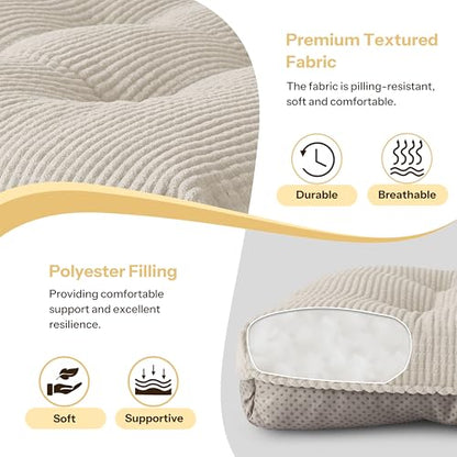 Anti Slip Kitchen Chair Cushions Set of 4 18"X16.5"X3" Beige | Elegant Breathable Textured Fabric, with Ties, Tufted, Thick Polyester Filling, for Dining Chairs, Folding Chairs, Office - color: Beige