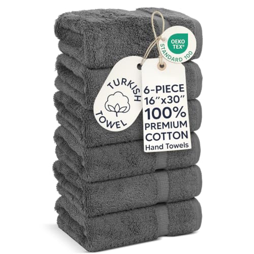 Chakir Turkish Linens | Hotel & Spa Quality 100% Cotton Premium Turkish Towels | Soft & Absorbent (6-Piece Hand Towels) - color: Dark Gray