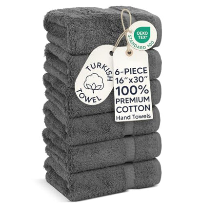 Chakir Turkish Linens | Hotel & Spa Quality 100% Cotton Premium Turkish Towels | Soft & Absorbent (6-Piece Hand Towels) - color: Dark Gray
