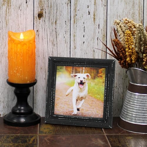 6x6 Picture Frame Made of Solid Wood High Definition Glass Rustic Antique Designs Small Photo Frame for Tabletop Display and Wall Mounting, Distress Black - color: Distress Black B, size: 6" X 6"