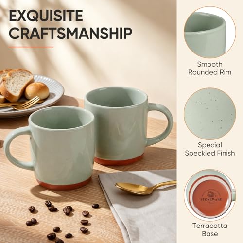 E-far Ceramic Coffee Mug Set of 4, 12oz Stoneware Coffee Cup with Handle, Porcelain Tea Cups, Modern Farmhouse Latte Mug Gift Set for Women & Men, Microwave Safe, Speckled Green - color: Speckled Green