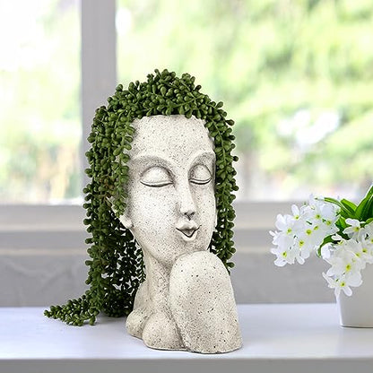 Face Head Planter Pots for Indoor Outdoor Plants Large Flower Pots Unique Succulent Planter with Drainage Hole Creative Lady Pot Resin Women Statue Vase Garden Decor- 11.4 x 8.7 x 5.5 Inch
