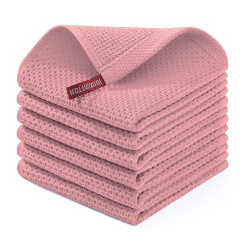 Homaxy 100% Cotton Waffle Weave Kitchen Dish Cloths 6-Pack, Dried Rose | 12 x 12 Inches, Ultra Soft Absorbent Dish Towels, Quick Drying Dish Rags with Hanging Loop - color: Dried Rose, size: 12 X 12 - 6 Pack