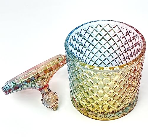Colorful Crystal Glass Candy Snack Barrel Storage Jar Embossed Luxury Cookie Buffet Canister With Lids Jewelry Box Jar Biscuit Containers - color: Big Cylinder