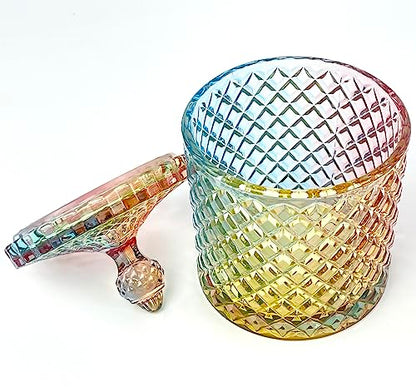 Colorful Crystal Glass Candy Snack Barrel Storage Jar Embossed Luxury Cookie Buffet Canister With Lids Jewelry Box Jar Biscuit Containers - color: Big Cylinder
