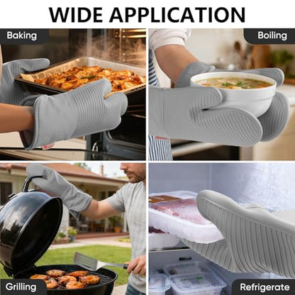 YUTAT Silicone Oven Mitts,High Heat Resistant Up to 500 Degrees,Waterproof Cooking Gloves with Soft Polyester Filling,Kitchen Potholder Set - Perfect for BBQ,Baking and Cooking,Grey,2 Pcs Set - color: Gray-striped Surface, size: 13“L x 7"W-2 Piece