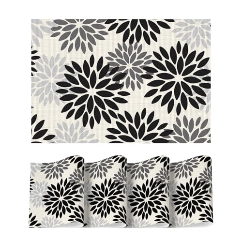 Artoid Mode Floral Vinyl Placemats Set of 4, Heat Resistant Washable Non-Slip Plastic PVC Place Mats for Party Kitchen Dining Decor - color: Beige/Black, size: 12" x 18", Rectangular Set of 4