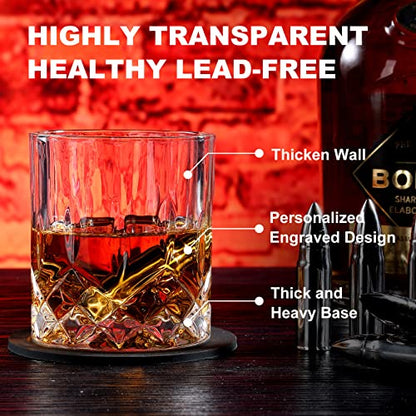 Whiskey Gifts for Men Husband, Anniversary Birthday Bourbon Gifts for Him | Fathers Day Wedding Gifts Ideas from Wife, Stainless Steel Whiskey Stones and Whiskey Glasses Set, Holiday, Groomsmen Gifts - style: Straight Glasses+Stainless Steel Stones for Hu