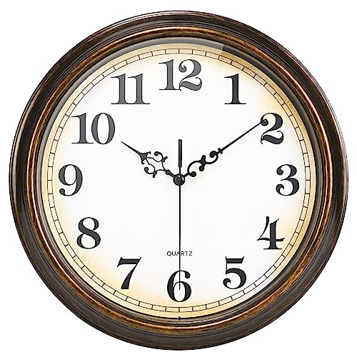 Yoiolclc Wall Clock Battery Operated Silent Non-Ticking Vintage Wall Clocks for Kitchen, School, Living Room (12Inch, Bronze) - color: Bronze