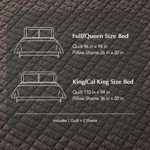 100% Cotton Modern Grid Stitch Quilt Set, King Size, Dark Brown | Pre-Washed Cotton Coverlet Bedspread, Oversized Lightweight 3-Piece Bedding Set for All Season, with 2 Pillow Shams - color: Dark Brown, size: King (110" X 94")