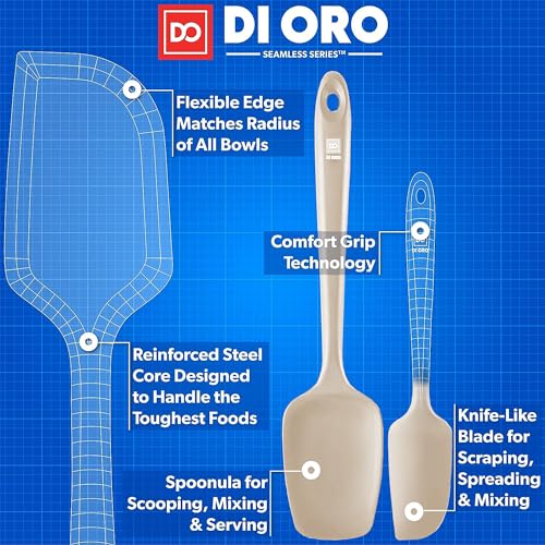 DI ORO Silicone Spatula Set - 600F Heat Resistant, 3-Pc Clay | Rubber scraper won't scratch nonstick pans; For baking, cooking, mixing, and frosting; BPA-free and dishwasher safe - color: Clay
