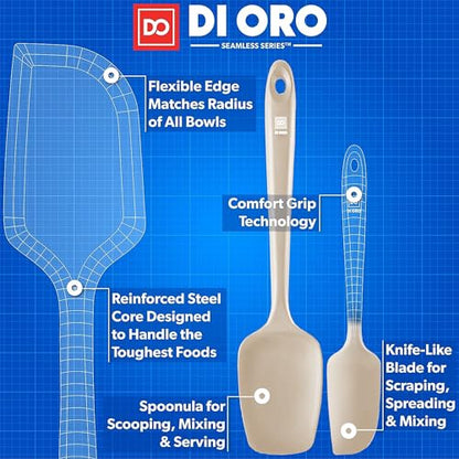 DI ORO Silicone Spatula Set - 600F Heat Resistant, 3-Pc Clay | Rubber scraper won't scratch nonstick pans; For baking, cooking, mixing, and frosting; BPA-free and dishwasher safe - color: Clay