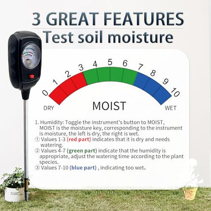 Soil Tester,3 in 1 Soil Moisture/Nutrient/Soil PH Tester Kit for Garden Nutrients,Lawn,Grass,Outdoor & Indoor Plants,Soil Meter,Soil Meters
