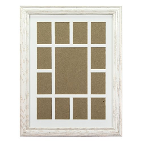 Craig Frames 440WW 12 by 16-Inch Whitewash Picture Frame, Single White Collage Mat with 13 Openings - color: 13-Opening School Year Mat - 440WW Frame