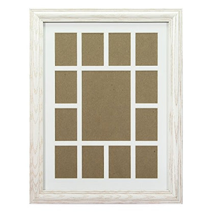 Craig Frames 440WW 12 by 16-Inch Whitewash Picture Frame, Single White Collage Mat with 13 Openings - color: 13-Opening School Year Mat - 440WW Frame
