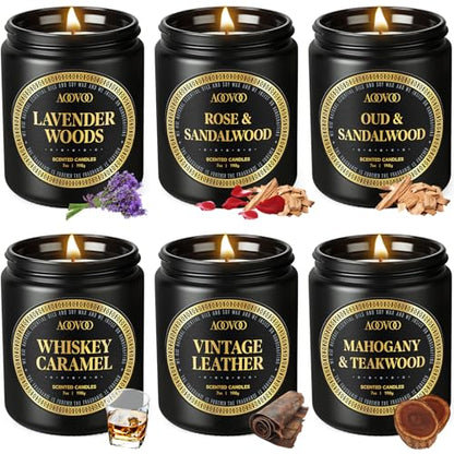 AOOVOO Scented Candles Gift Set - 6 Pack Candles for Men | Soy Candle for Home Scented, 42 oz 300 Hour Long Lasting Candle Set for Gift, Birthday, Christmas, Thanksgiving, Anniversary
