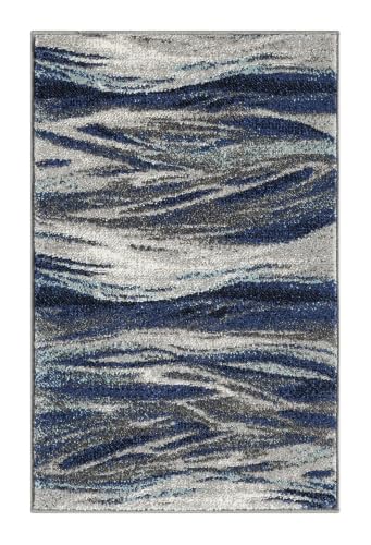 Keen Home Design Throw Rugs - 24"x36" Non-Shedding, Thick Pile Abstract Rugs for Kitchen, Living Room, Bedroom, Dining Room, Entryway - Size: 2' x 3', Skrik Navy - color: Skrik Navy, size: 2' x 3' (Rectangular)