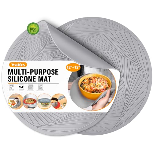 Silicone Microwave Mats, Walfos Heat Resistant Multi-Purpose Microwave Trivet Mat, Non-Slip, BPA Free and Dishwasher Safe, Perfect for Microwave, Oven and Hot Pan, 2 Pieces - style: 12in, 2 Grey Microwave Mat