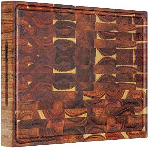 Acacia End Grain Wood Cutting Board 20x15x2 In Thick Butcher Block | Double-Sided Chopping Boards,Wooden Butcher Block,Chopping Board For Kitchen, Juice Groove Handles,Non-Slip Mat - size: 20"L x 15"W