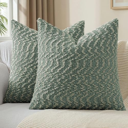 a moment Green Pillow Covers Set of 2 with Plush Cluster Texture (18x18 Inch), Decorative Throw Pillows for Living Room, Couch Bed, Sofa, Cozy Accent Pillow Cases for Home Decor (No Inserts) - color: Green, size: 18" x 18" (Pack of 2)