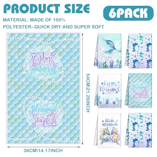 Redbaker 6 Pcs Mermaid Kitchen Towels, Ocean Blue Dish Towels Decor | Sea Themed Dish Cloths, Cute Kitchen Decor for Housewarming Birthday Party, Decorative Drying Set, Decorative Summer Gift - style: Mermaid