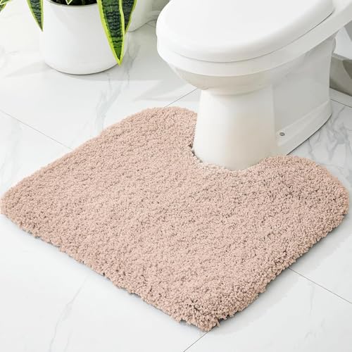 Disolla Toilet Mat 22x24 Beige - Non Slip Fluffy U-Shaped Contour Rug, Ultra-Soft Plush Toilet Floor Mat, Absorbent & Machine Washable - color: Beige, size: 1'10" x 2' (22''x24'' Toilet Rug)