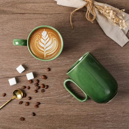vicrays Ceramic Coffee Mug Set - 16 Ounce Large Stoneware Mug for Men Women - Unique Glazed Porcelain Mugs with Handle for Coffee Latte Tea Milk Cocoa - Set of 6 (Green) - color: Green