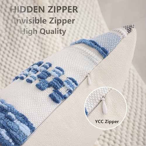 Boho Lumbar Throw Pillow Cover 14x36 Sky Blue | 1 Piece,Durable Fabric,Stripe Pillow Cover,Farmhouse Cushion Case,Chenille Pillow Case,Neutral Pillowcase for Sofa Couch Bed - color: Sky Blue Stripe, size: 36" x 14" (Pack of 1)