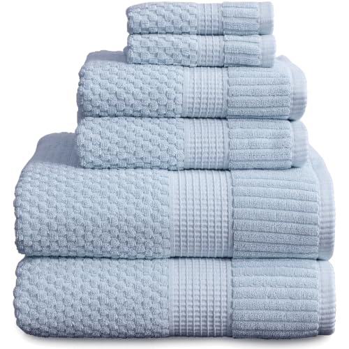 100% Cotton 6 Piece Bath Towel Set | Blue Towels | Oeko‑TEX Standard 100 | Soft & Absorbent, Quick‑Dry | Trinity Collection - Chambray Blue - color: Chambray Blue, size: 6 Piece Set