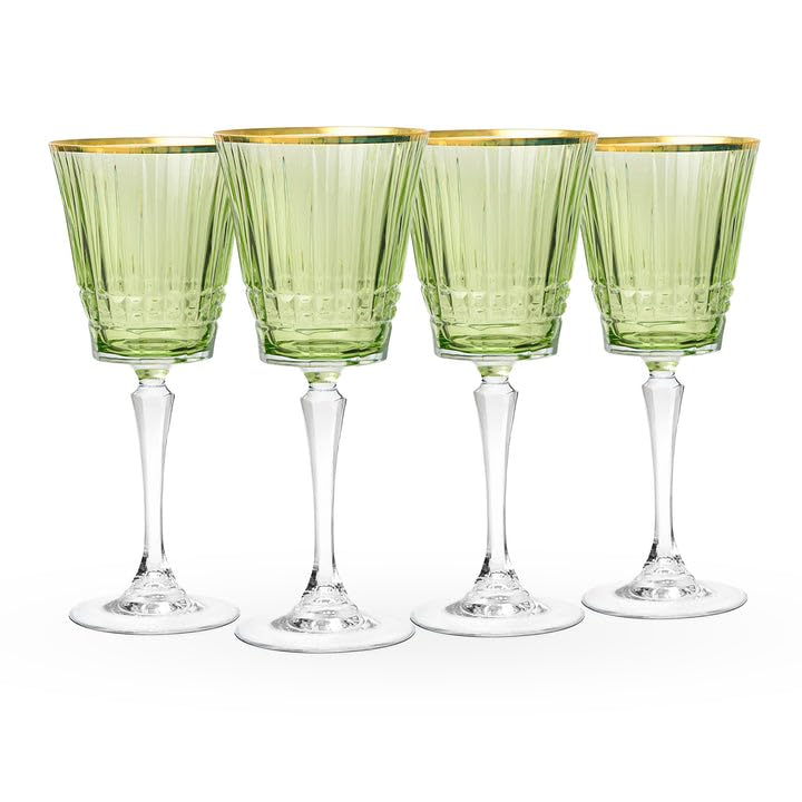 Godinger Cristine Green & Gold Rim Red Wine Glass Set of 4 – Elegant Stemware, Hand-Blown Glass with Gold Accents, 14oz Capacity, Dishwasher Safe, Stylish Tableware for Home, Entertaining, or Gifts