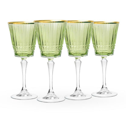 Godinger Cristine Green & Gold Rim Red Wine Glass Set of 4 – Elegant Stemware, Hand-Blown Glass with Gold Accents, 14oz Capacity, Dishwasher Safe, Stylish Tableware for Home, Entertaining, or Gifts