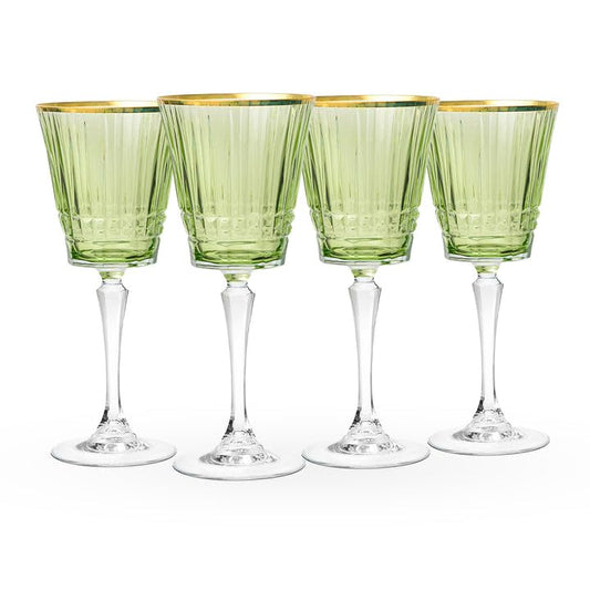 Godinger Cristine Green & Gold Rim Red Wine Glass Set of 4 – Elegant Stemware, Hand-Blown Glass with Gold Accents, 14oz Capacity, Dishwasher Safe, Stylish Tableware for Home, Entertaining, or Gifts