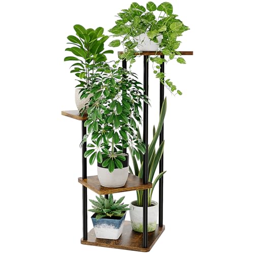 Bamworld Small Plant Stand Corner Plant Shelf for Indoor Plants | 4 Tier Flower Stand Wooden Plant Holder for Balcony Living Room Bedroom Brown - color: Brown Oak, size: 4 Tier