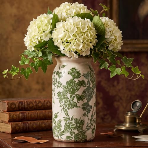 Vintage Green Tuscan Ceramic Vase, Rustic Flower Vases for Home Decor, 8in | Farmhouse Planter with Crackle Glaze, Floral Holder for Home Decor, Fresh Flowers, Rustic Tuscan Style, Living Room - size: Medium