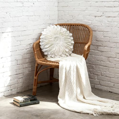 JWH 3D Flower Throw Pillow Covers Decorative Aesthetic Sunflower Accent Pillow Cases Handmade Pillowcase Round Cushion for Car Bedroom Bed Couch Chair with Insert 12 Inch White