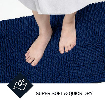 LINLA Bathroom Rugs Sets 2 Piece, Absorbent Chenille Bath Mat, Navy Blue | Non-Slip ,Quick Dry, Washable, Carpet Mats for Floor, Tub and Shower,32" x 20"/24" x 17" - color: Navy Blue