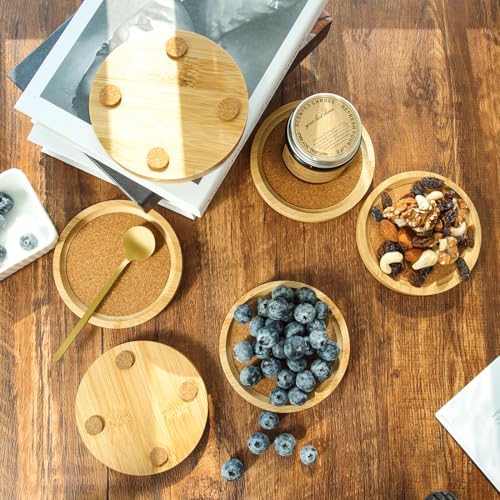 Bamboo Cork Coasters for Drinks Absorbent with Holder Set of 6, Bamboo Coasters for Drinks Coaster Sets Rustic Farmhouse for Coffee Table Dining Table Set of 6 4.33in