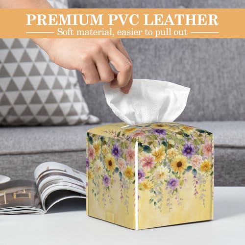 Tissue Box Cover, Yellow Wisteria Flowers Tissue Box Holder Waterproof Leather Facial Paper Organizer Dispenser for Bathroom Home Car Nightstand Vanity - color: Yellow Wisteria Flowers
